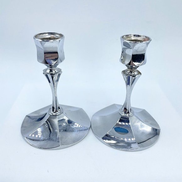 Vintage Irvinware Chrome Candlesticks Taper Candle Holders Silvertone Set of 2 - Picture 1 of 5